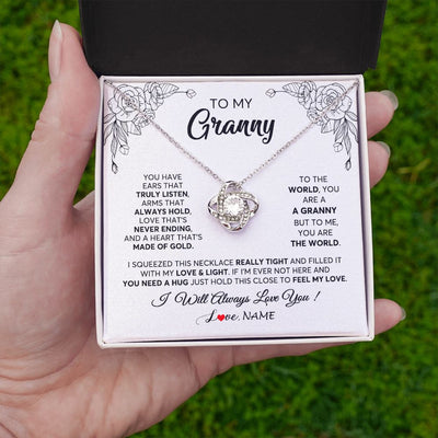 Love Knot Necklace | Personalized To My Granny Necklace From Grandkids Granddaughter Hold This Close Feel My Love Granny Birthday Mothers Day Customized Gift Box Message Card | siriusteestore