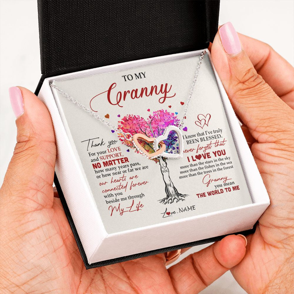 Interlocking Hearts Necklace | Personalized To My Granny Necklace From Grandkids Never Forget That I Love You You Mean The World Granny Birthday Mothers Day Customized Gift Box Message Card | siriusteestore