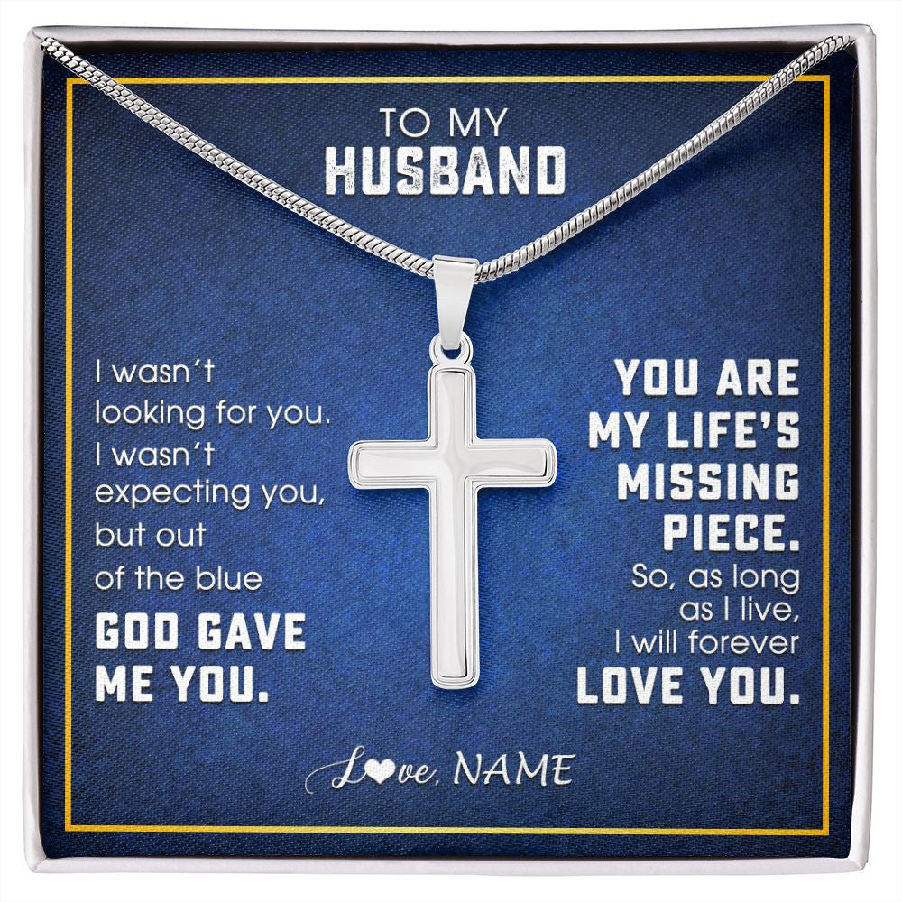 Stainless Cross Necklace | Personalized To My Husband Necklace From Wife You Are My Life's Husband Birthday Anniversary Wedding Valentines Day Christmas Customized Gift Box Message Card | siriusteestore