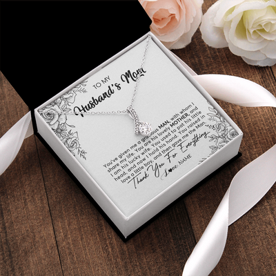 Alluring Beauty Necklace | Personalized To My Husband's Mom Necklace From Daughter You Are His Lovely Mother In Law Mothers Day Birthday Christmas Customized Gift Box Message Card | siriusteestore