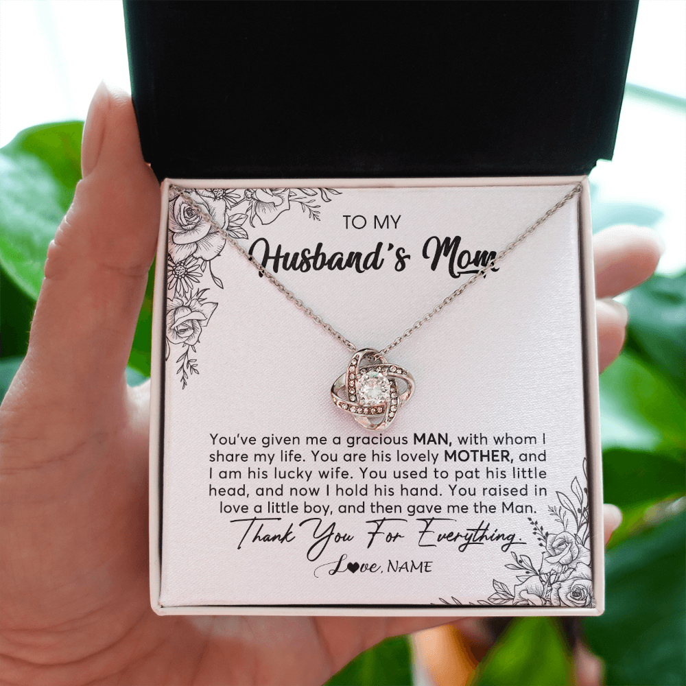 Love Knot Necklace | Personalized To My Husband's Mom Necklace From Daughter You Are His Lovely Mother In Law Mothers Day Birthday Christmas Customized Gift Box Message Card | siriusteestore