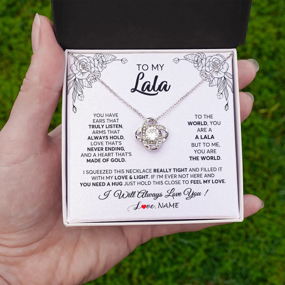 Love Knot Necklace | Personalized To My Lala Necklace From Grandkids Granddaughter Hold This Close Feel My Love Lala Birthday Mothers Day Christmas Customized Gift Box Message Card | siriusteestore