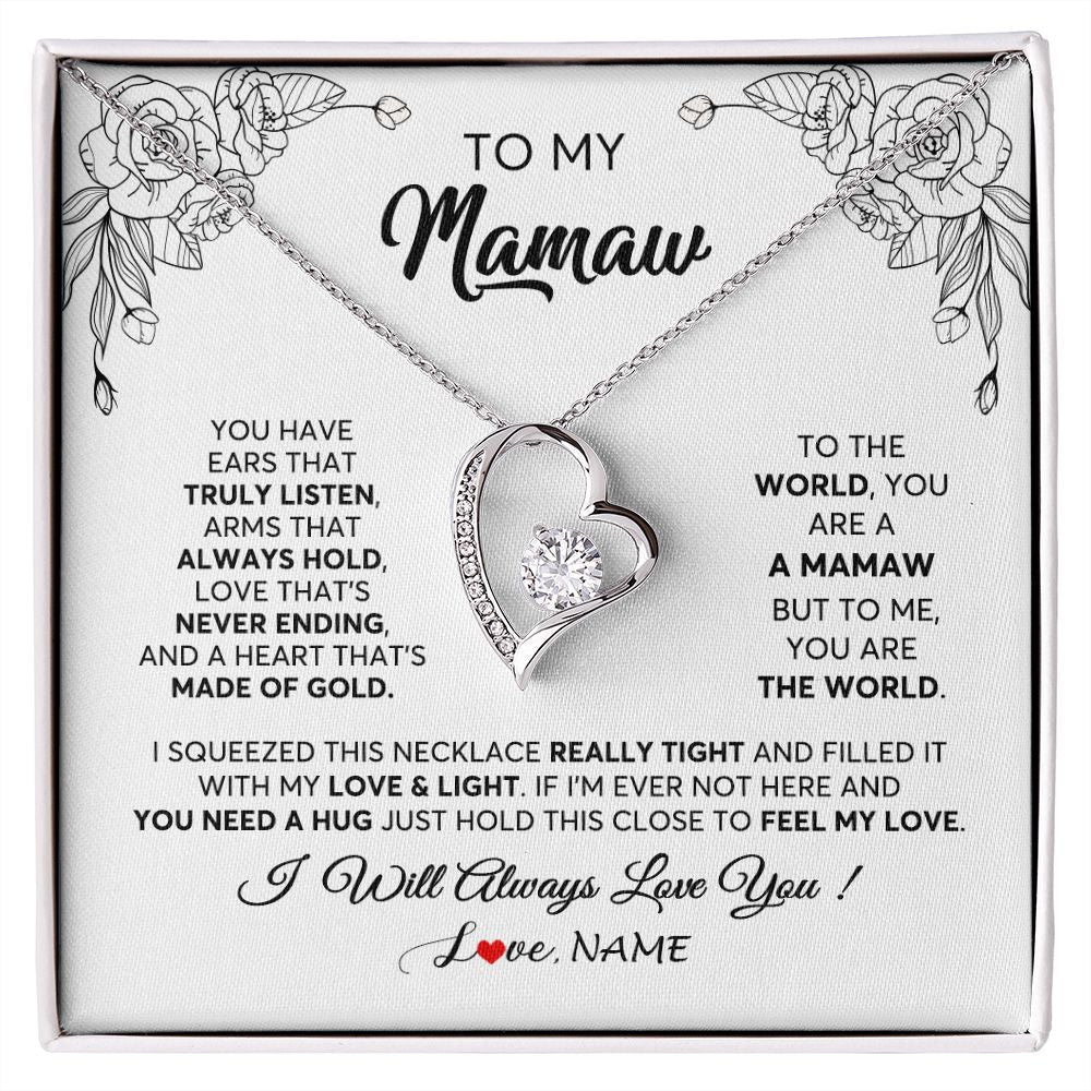 Forever Love Necklace | Personalized To My Mamaw Necklace From Grandkids Granddaughter Hold This Close Feel My Love Mamaw Birthday Mothers Day Jewelry Customized Gift Box Message Card | siriusteestore
