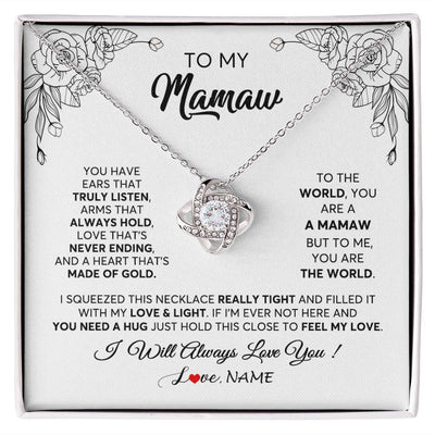 Love Knot Necklace | Personalized To My Mamaw Necklace From Grandkids Granddaughter Hold This Close Feel My Love Mamaw Birthday Mothers Day Jewelry Customized Gift Box Message Card | siriusteestore