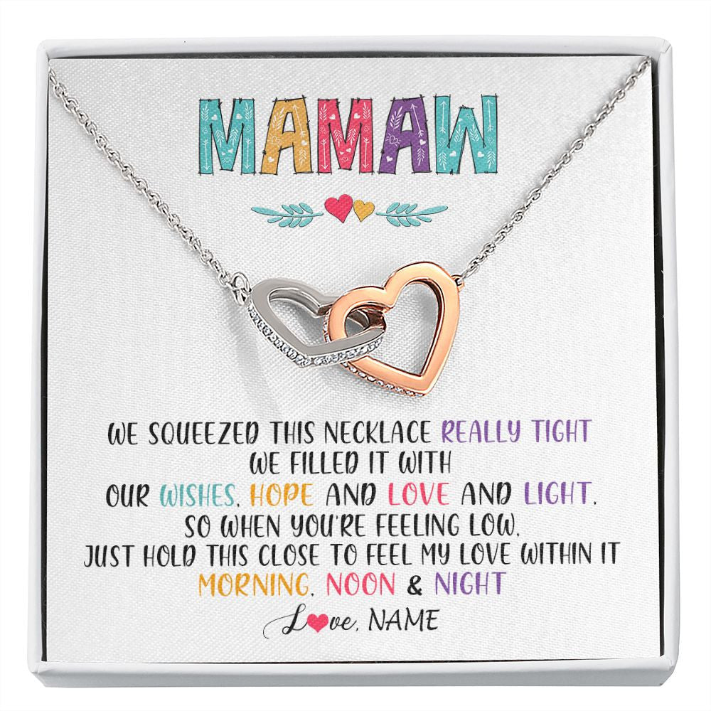 Interlocking Hearts Necklace | Personalized To My Mamaw Necklace From Grandkids Granddaughter We Squeezed This Necklace Mamaw Birthday Mothers Day Jewelry Customized Gift Box Message Card | siriusteestore
