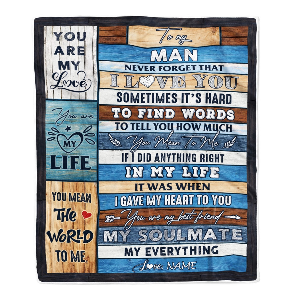 Personalized To My Man Blanket From Wife Never Forget I Love You Husband Birthday Anniversary Wedding Valentines Day Christmas Customized Fleece Throw Blanket | siriusteestore