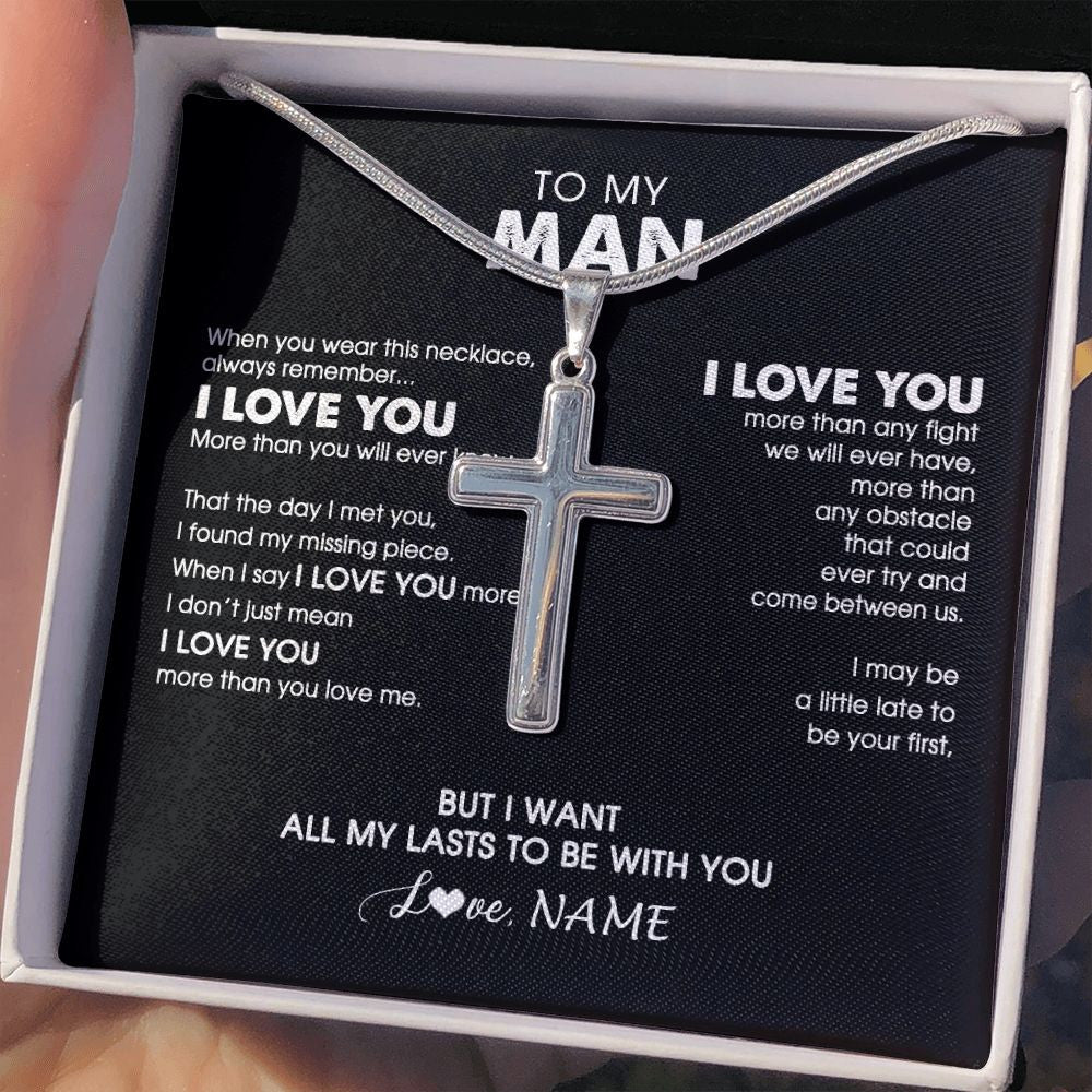 Stainless Cross Necklace | Personalized To My Man Boyfriend Husband Cross Necklace When You Wear This Necklace For Him Birthday Anniversary Day Christmas Customized Gift Box Message Card | siriusteestore