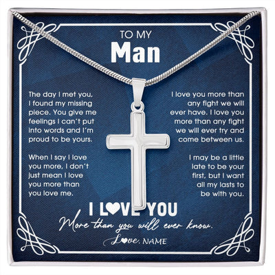 Stainless Cross Necklace | Personalized To My Man Necklace From Wife The Day I Met You Husband Birthday Anniversary Wedding Valentines Day Christmas Customized Gift Box Message Card | siriusteestore