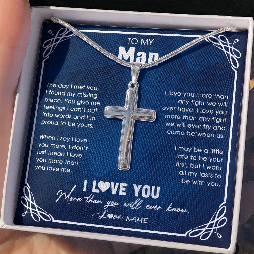 Stainless Cross Necklace | Personalized To My Man Necklace From Wife The Day I Met You Husband Birthday Anniversary Wedding Valentines Day Christmas Customized Gift Box Message Card | siriusteestore
