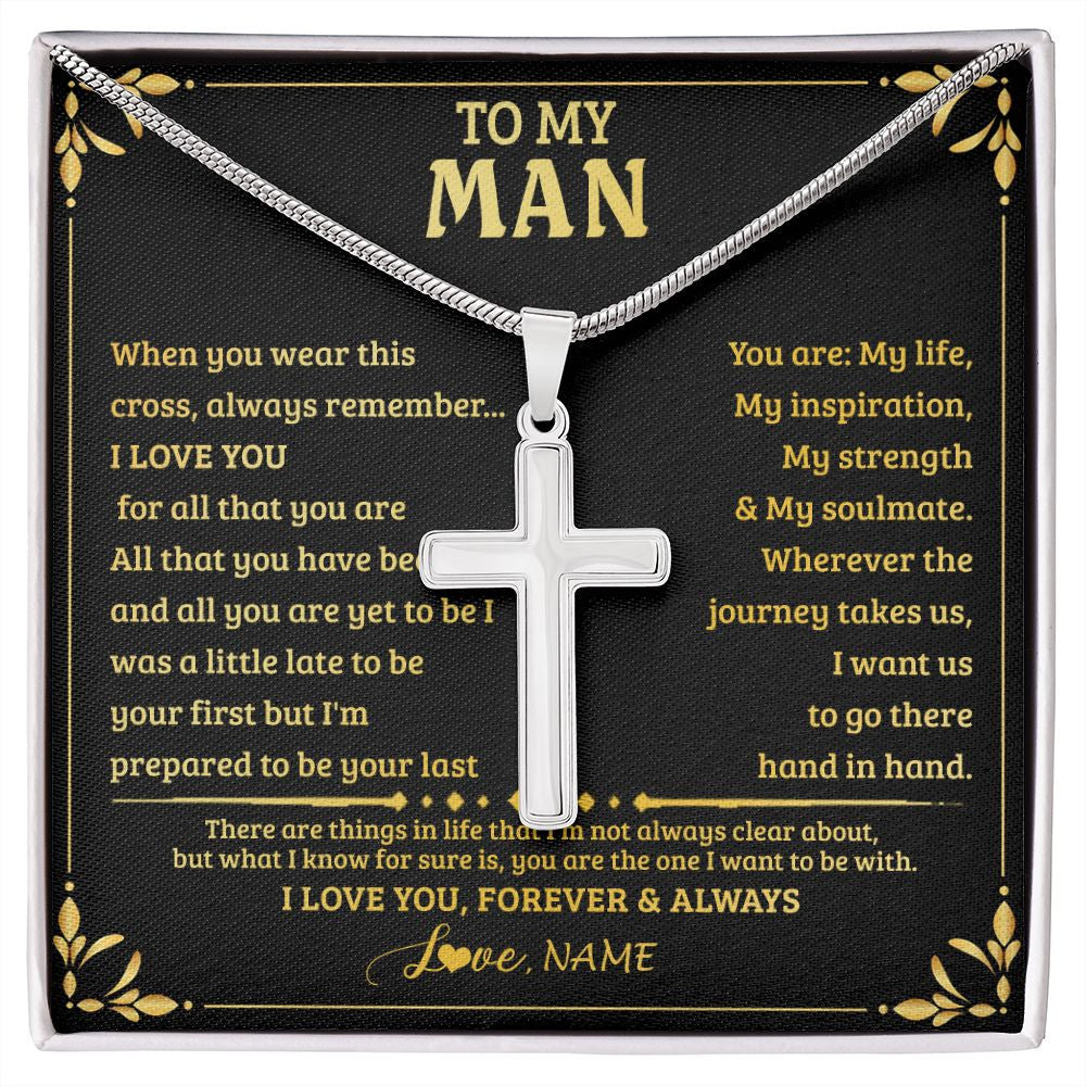 Stainless Cross Necklace | Personalized To My Man Necklace When You Wear This Cross Boyfriend Husband For Him Groom Birthday Anniversary Day Christmas Customized Gift Box Message Card | siriusteestore