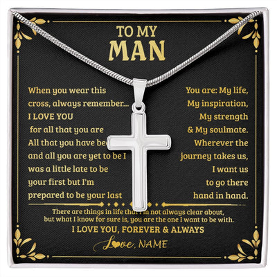 Stainless Cross Necklace | Personalized To My Man Necklace When You Wear This Cross Boyfriend Husband For Him Groom Birthday Anniversary Day Christmas Customized Gift Box Message Card | siriusteestore