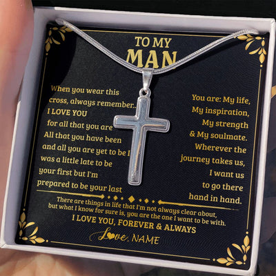 Stainless Cross Necklace | Personalized To My Man Necklace When You Wear This Cross Boyfriend Husband For Him Groom Birthday Anniversary Day Christmas Customized Gift Box Message Card | siriusteestore