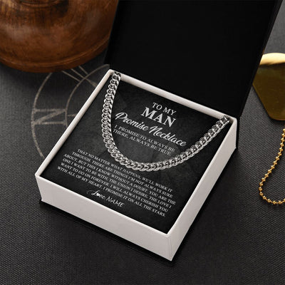 Cuban Link Chain Necklace | Personalized To My Man Promise Necklace From Wife Always Be There Husband Birthday Anniversary Valentines Day Christmas Customized Gift Box Message Card | siriusteestore