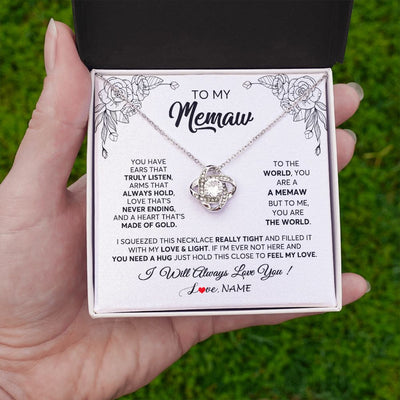 Love Knot Necklace | Personalized To My Memaw Necklace From Grandkids Granddaughter Hold This Close Feel My Love Memaw Birthday Mothers Day Jewelry Customized Gift Box Message Card | siriusteestore