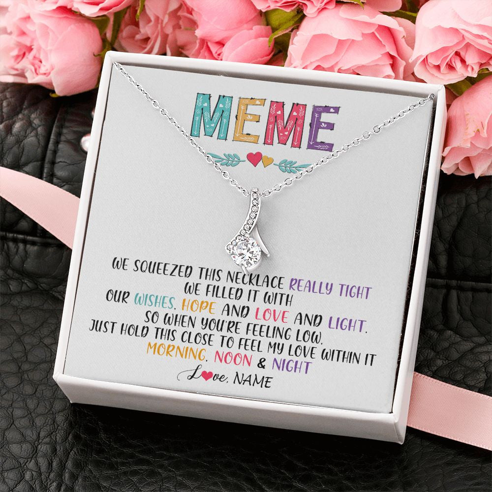 Alluring Beauty Necklace | Personalized To My Meme Necklace From Grandkids Granddaughter We Squeezed This Necklace Meme Birthday Mothers Day Christmas Customized Gift Box Message Card | siriusteestore
