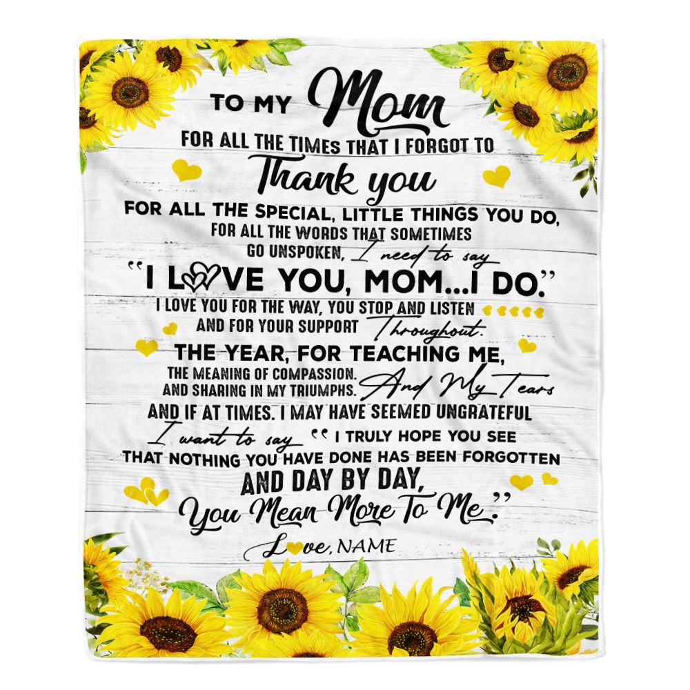 Personalized To My Mom Blanket From Daughter Son Thank You For All Wood Sunflower Mother Birthday Mothers Day Christmas Customized Bed Fleece Throw Blanket | siriusteestore