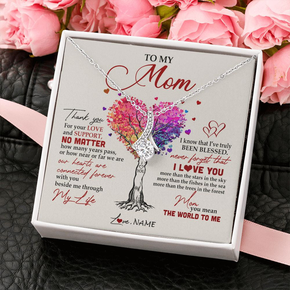 Alluring Beauty Necklace | Personalized To My Mom Necklace From Daughter Son Never Forget That I Love You You Mean The World Mom Birthday Mothers Day Christmas Customized Gift Box Message Card | siriusteestore