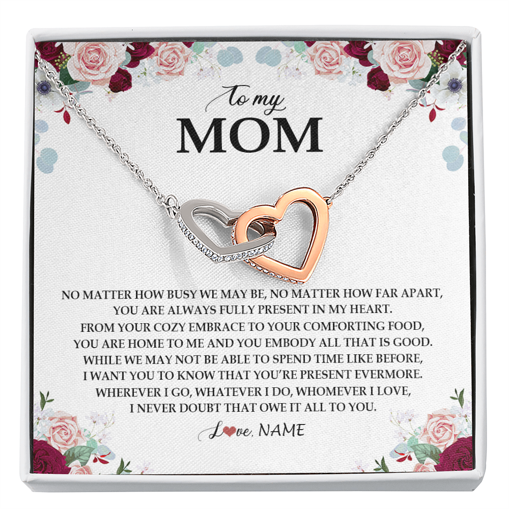 Interlocking Hearts Necklace | Personalized To My Mom Necklace From Daughter Son You Are Always Fully Present In My Heart Mother Birthday Mothers Day Jewelry Customized Gift Box Message Card | siriusteestore