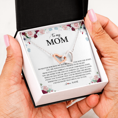 Interlocking Hearts Necklace | Personalized To My Mom Necklace From Daughter Son You Are Always Fully Present In My Heart Mother Birthday Mothers Day Jewelry Customized Gift Box Message Card | siriusteestore