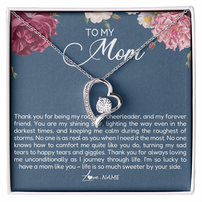 Forever Love Necklace | Personalized To My Mom Necklace From Daughter Thank You For Being My Rock Mom Birthday Mothers Day Christmas Pendant Jewelry Customized Gift Box Message Card | siriusteestore