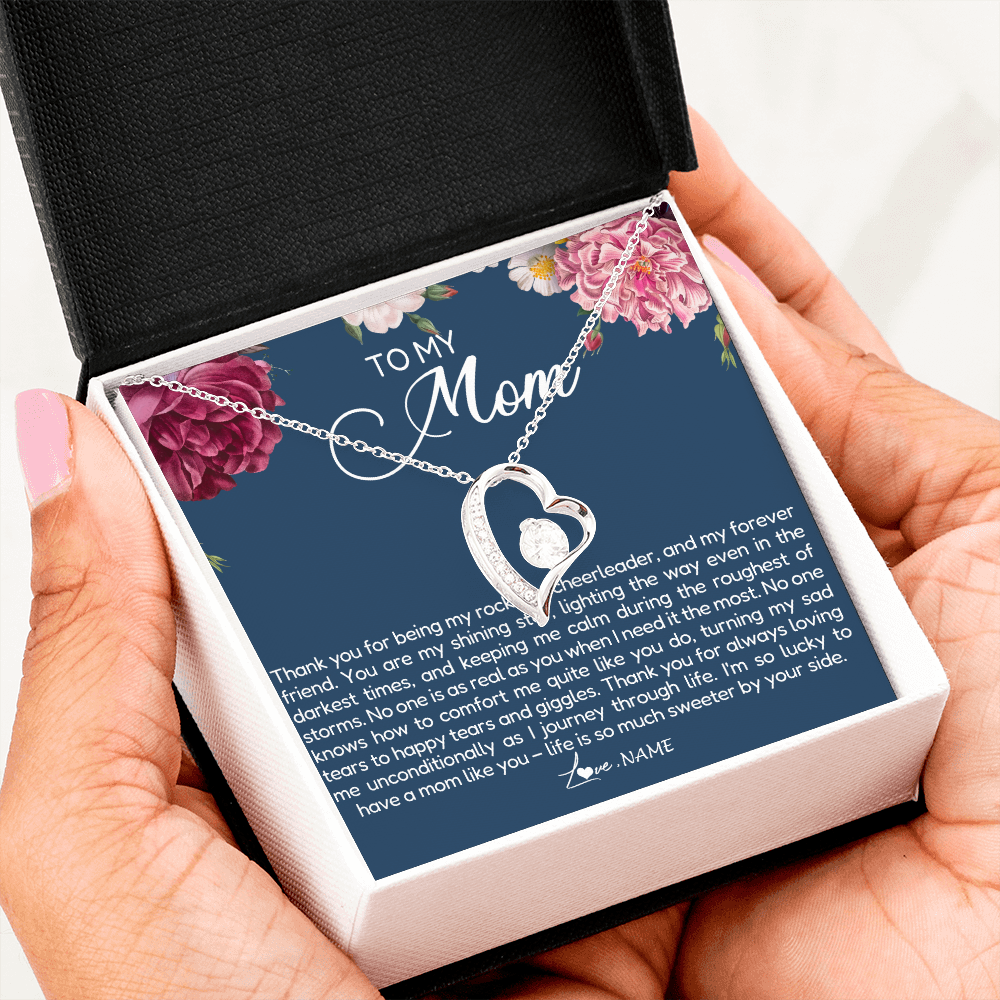 Forever Love Necklace | Personalized To My Mom Necklace From Daughter Thank You For Being My Rock Mom Birthday Mothers Day Christmas Pendant Jewelry Customized Gift Box Message Card | siriusteestore
