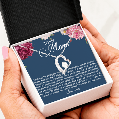 Forever Love Necklace | Personalized To My Mom Necklace From Daughter Thank You For Being My Rock Mom Birthday Mothers Day Christmas Pendant Jewelry Customized Gift Box Message Card | siriusteestore