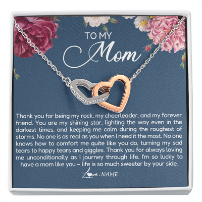 Interlocking Hearts Necklace | Personalized To My Mom Necklace From Daughter Thank You For Being My Rock Mom Birthday Mothers Day Christmas Pendant Jewelry Customized Gift Box Message Card | siriusteestore
