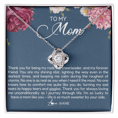 Love Knot Necklace | Personalized To My Mom Necklace From Daughter Thank You For Being My Rock Mom Birthday Mothers Day Christmas Pendant Jewelry Customized Gift Box Message Card | siriusteestore