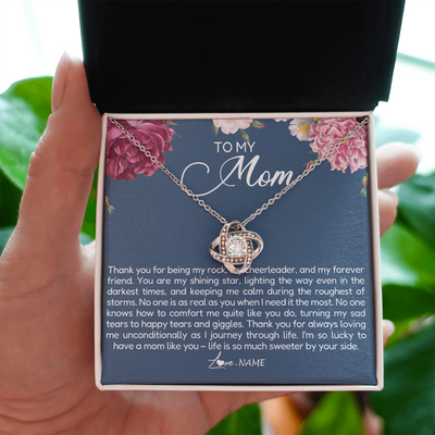 Love Knot Necklace | Personalized To My Mom Necklace From Daughter Thank You For Being My Rock Mom Birthday Mothers Day Christmas Pendant Jewelry Customized Gift Box Message Card | siriusteestore