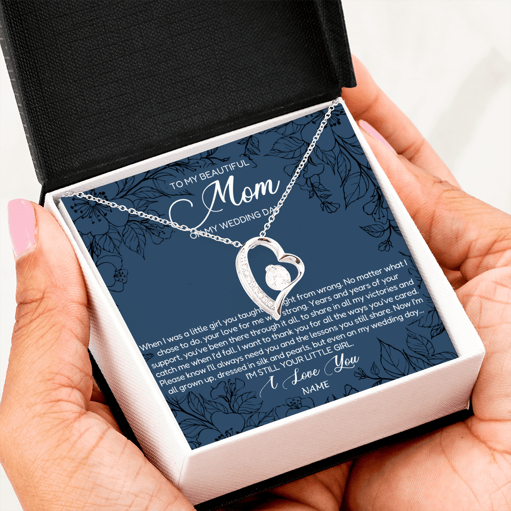 Forever Love Necklace | Personalized To My Mom Necklace From Daughter Wedding Day Your Little Girl Mother of the Bride Mom of Bride Pendant Jewelry Customized Gift Box Message Card | siriusteestore