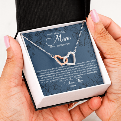 Interlocking Hearts Necklace | Personalized To My Mom Necklace From Daughter Wedding Day Your Little Girl Mother of the Bride Mom of Bride Pendant Jewelry Customized Gift Box Message Card | siriusteestore
