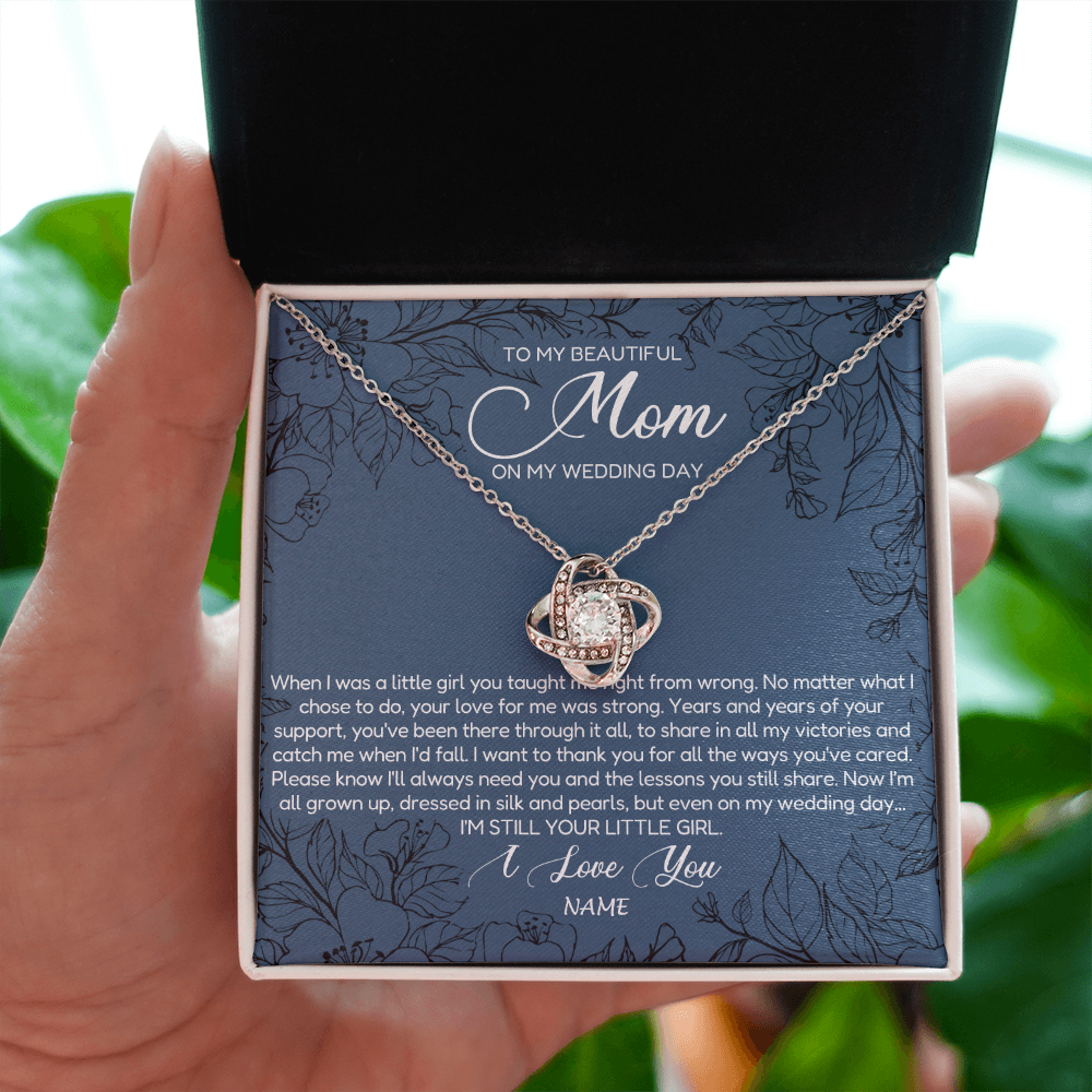 Love Knot Necklace | Personalized To My Mom Necklace From Daughter Wedding Day Your Little Girl Mother of the Bride Mom of Bride Pendant Jewelry Customized Gift Box Message Card | siriusteestore
