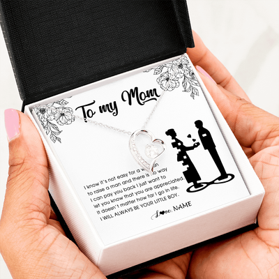 Forever Love Necklace | Personalized To My Mom Necklace From Son I Know It's Not Easy For A Woman To Raise A Man Mother Birthday Mothers Day Jewelry Customized Gift Box Message Card | siriusteestore