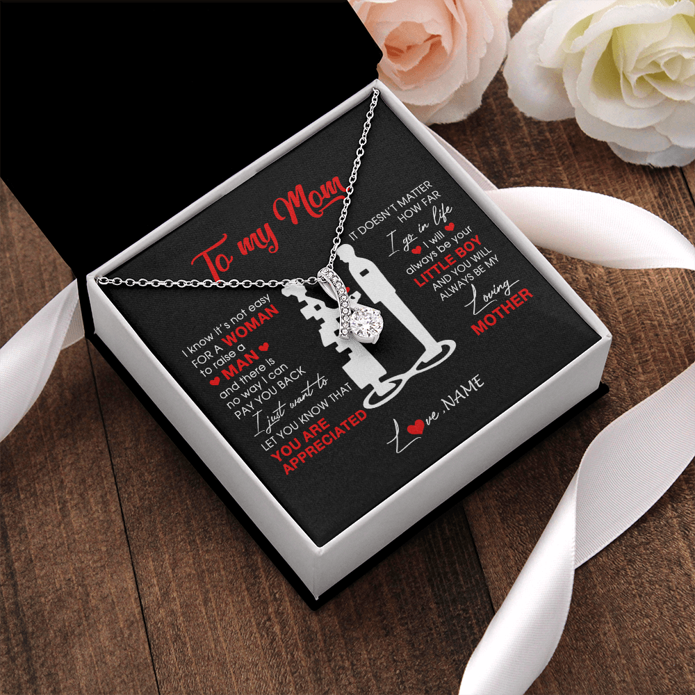 Alluring Beauty Necklace | Personalized To My Mom Necklace From Son Little Boy Always Be My Loving Mother Birthday Mothers Day Christmas Pendant Jewelry Customized Gift Box Message Card | siriusteestore