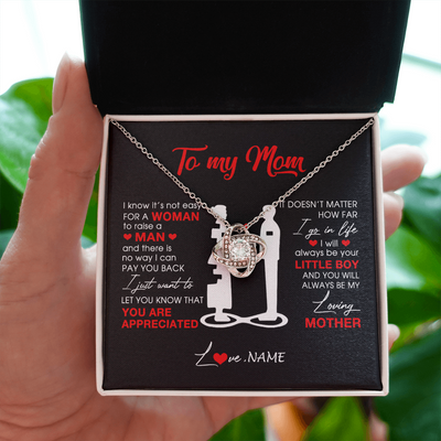 Love Knot Necklace | Personalized To My Mom Necklace From Son Little Boy Always Be My Loving Mother Birthday Mothers Day Christmas Pendant Jewelry Customized Gift Box Message Card | siriusteestore