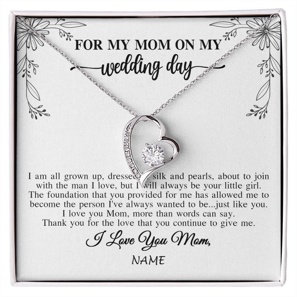 Forever Love Necklace | Personalized To My Mom On My Wedding Day Necklace From Daughter Bride I Love You Mom Mother Jewelry Customized Gift Box Message Card | siriusteestore