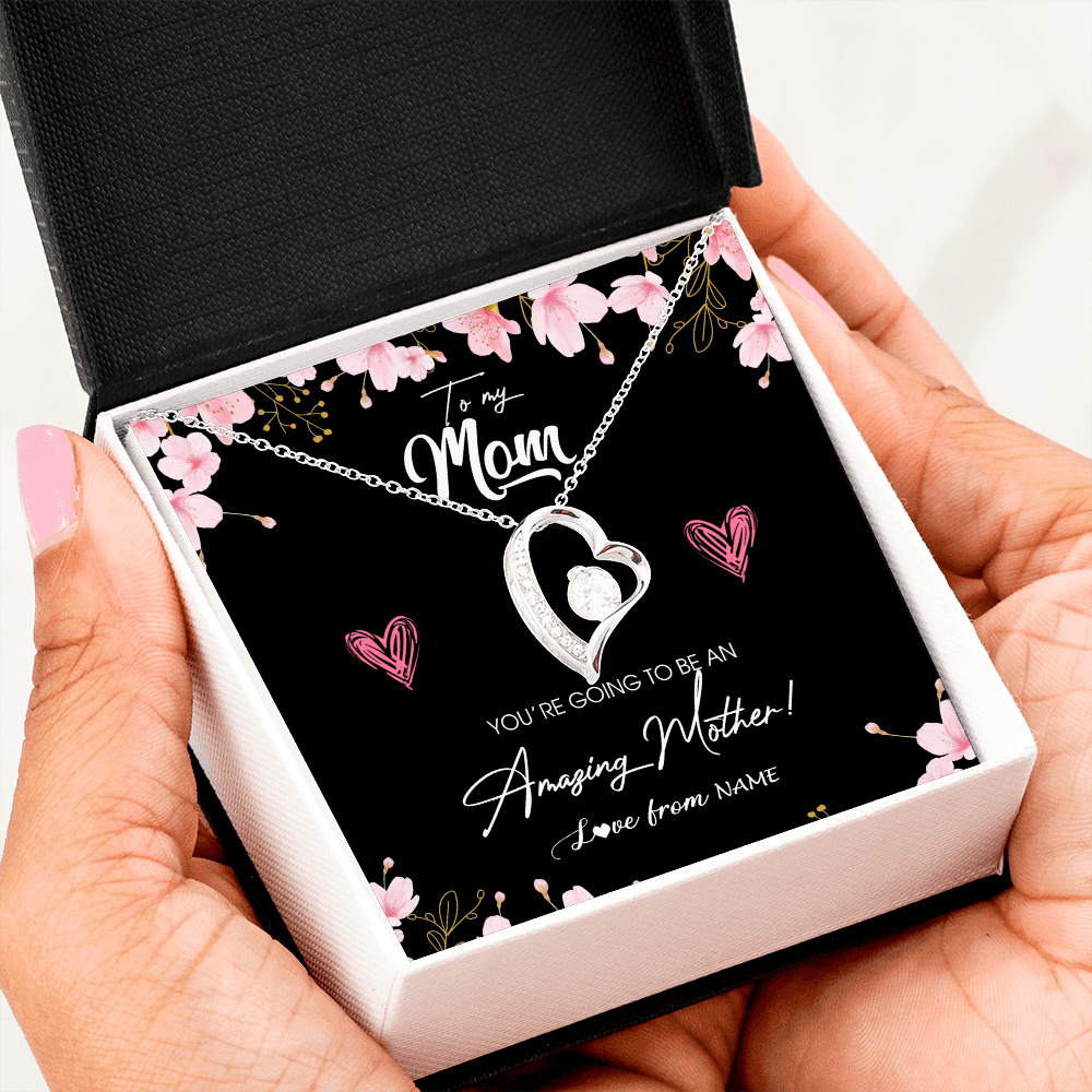 Forever Love Necklace | Personalized To My Mom Pregnancy Necklace Expecting New Mom Amazing Mother First Time Mom Pregnant Mother To Be Mothers Day Customized Gift Box Message Card | siriusteestore