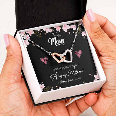 Interlocking Hearts Necklace | Personalized To My Mom Pregnancy Necklace Expecting New Mom Amazing Mother First Time Mom Pregnant Mother To Be Mothers Day Customized Gift Box Message Card | siriusteestore