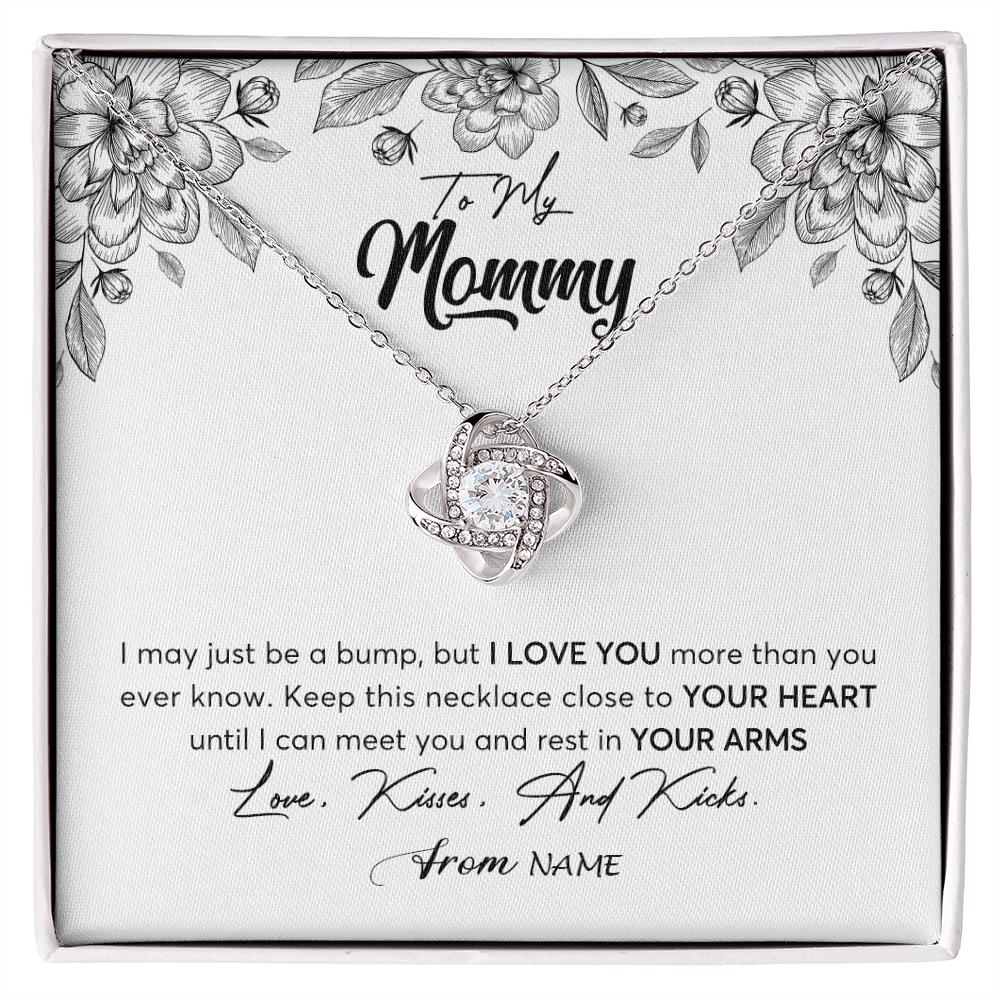Love Knot Necklace | Personalized To My Mommy Necklace Baby Bump Expecting Mom First Time Mom Pregnancy Pregnant New Mom Mother To Be Mothers Day Customized Gift Box Message Card | siriusteestore