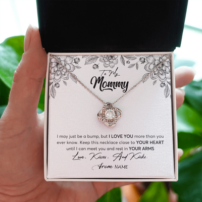 Love Knot Necklace | Personalized To My Mommy Necklace Baby Bump Expecting Mom First Time Mom Pregnancy Pregnant New Mom Mother To Be Mothers Day Customized Gift Box Message Card | siriusteestore