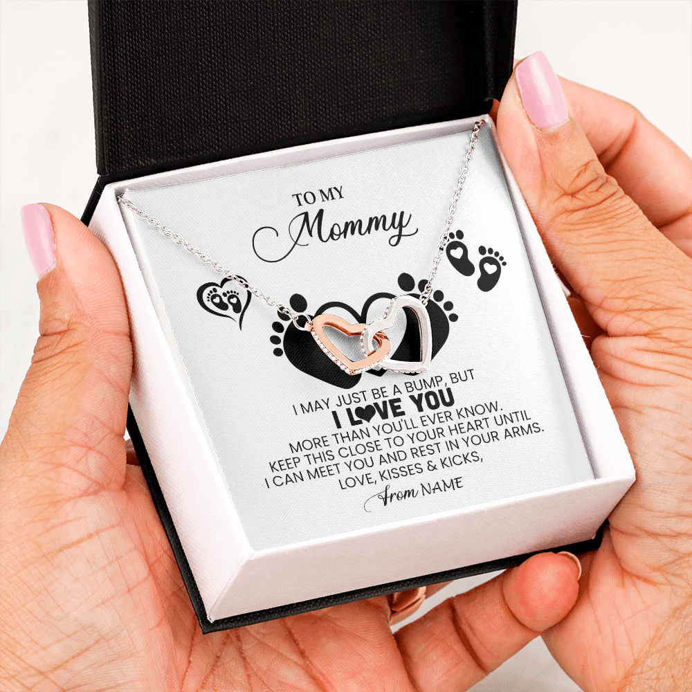Interlocking Hearts Necklace | Personalized To My Mommy Necklace Heart Feet New Mom To Be Baby Pregnancy Mom First Time Mom Happy 1st Mothers Day Customized Gift Box and Message Card | siriusteestore