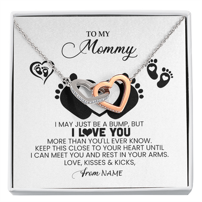 Interlocking Hearts Necklace | Personalized To My Mommy Necklace Heart Feet New Mom To Be Baby Pregnancy Mom First Time Mom Happy 1st Mothers Day Customized Gift Box and Message Card | siriusteestore