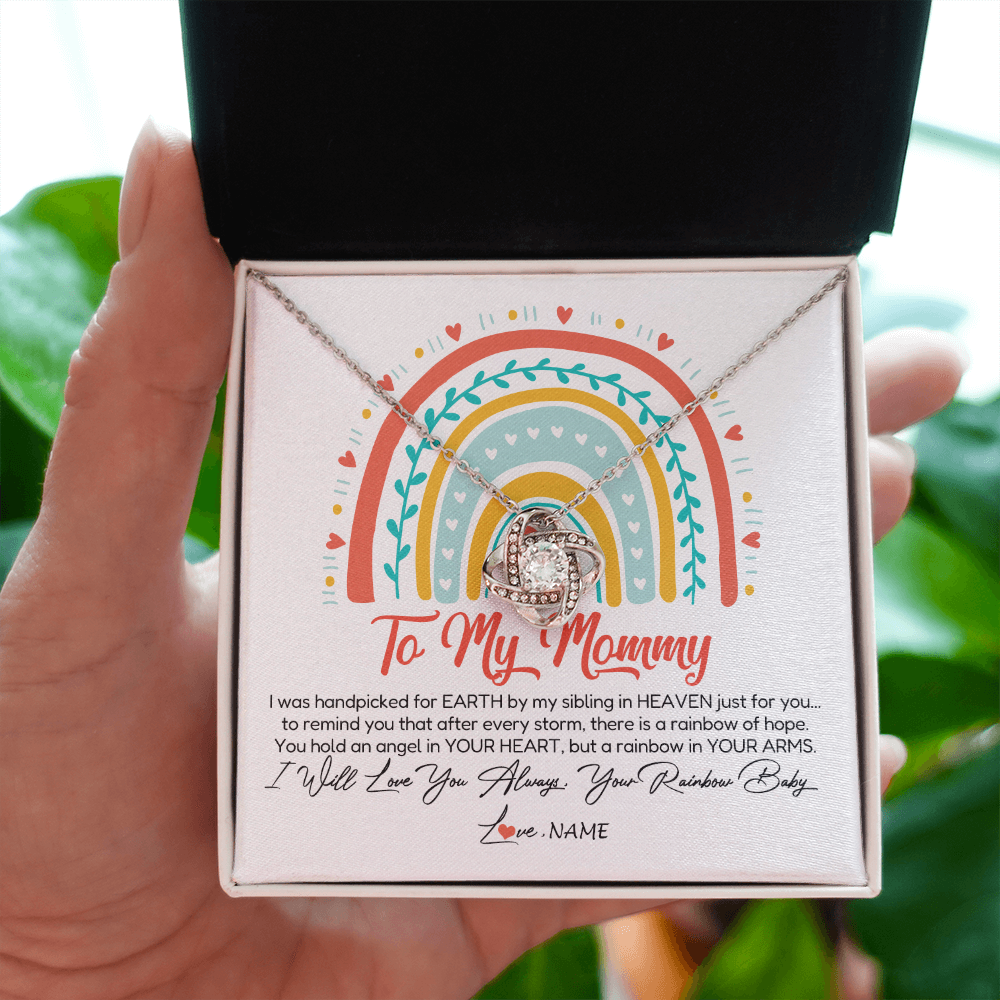 Love Knot Necklace | Personalized To My Mommy Necklace Rainbow Baby Expecting New Mom Amazing Mother 1st Mom Pregnant Mother To Be Mothers Day Customized Gift Box Message Card | siriusteestore