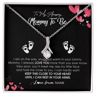 Alluring Beauty Necklace | Personalized To My Mommy To Be Necklace Never ending From Baby Bump For First Time Mom Pregnant Happy 1st Mothers Day Jewelry Customized Gift Box Message Card | siriusteestore
