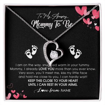 Forever Love Necklace | Personalized To My Mommy To Be Necklace Never ending From Baby Bump For First Time Mom Pregnant Happy 1st Mothers Day Jewelry Customized Gift Box Message Card | siriusteestore