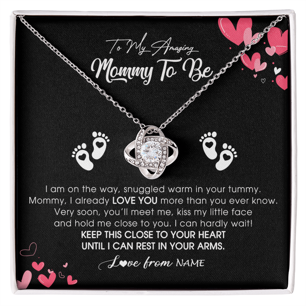 Love Knot Necklace | Personalized To My Mommy To Be Necklace Never ending From Baby Bump For First Time Mom Pregnant Happy 1st Mothers Day Jewelry Customized Gift Box Message Card | siriusteestore