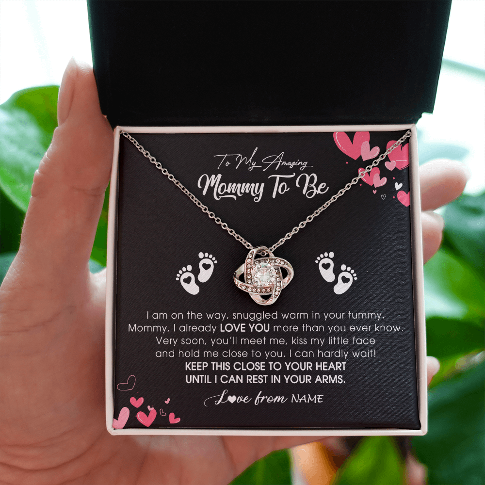 Love Knot Necklace | Personalized To My Mommy To Be Necklace Never ending From Baby Bump For First Time Mom Pregnant Happy 1st Mothers Day Jewelry Customized Gift Box Message Card | siriusteestore