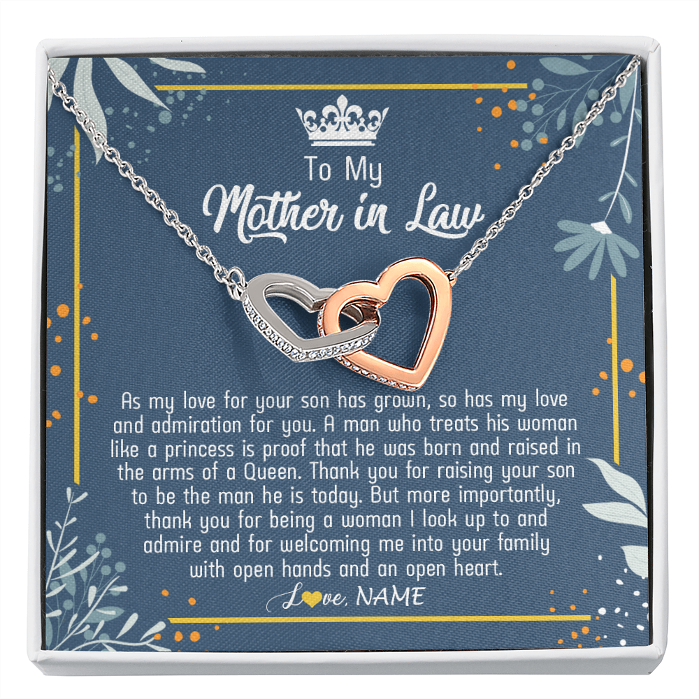 Interlocking Hearts Necklace | Personalized To My Mother In Law Necklace As My Love For Your Son Mother's Day Husband's Mom Birthday Anniversary Christmas Customized Gift Box Message Card | siriusteestore