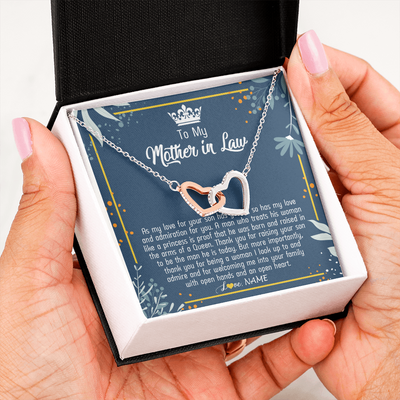 Interlocking Hearts Necklace | Personalized To My Mother In Law Necklace As My Love For Your Son Mother's Day Husband's Mom Birthday Anniversary Christmas Customized Gift Box Message Card | siriusteestore