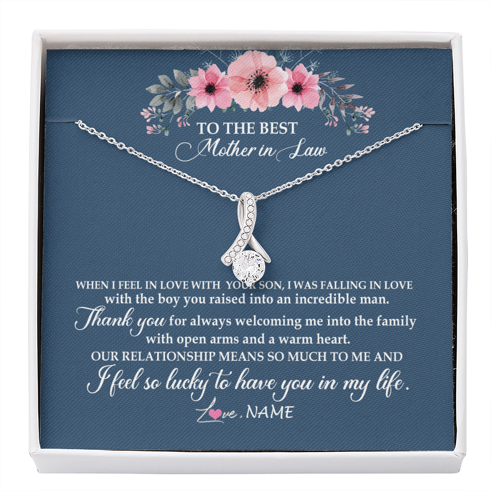 Alluring Beauty Necklace | Personalized To My Mother In Law Necklace From Daughter In Law Thank You Mother Of The Groom Jewelry Birthday Mothers Day Christmas Customized Message Card | siriusteestore